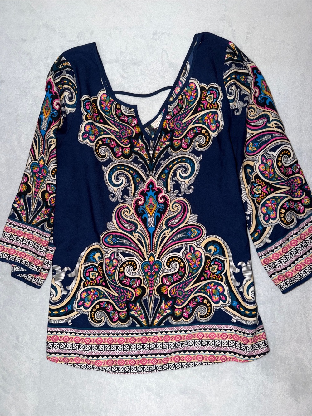 Navy Paisley Print Tunic with Multicolor Accents